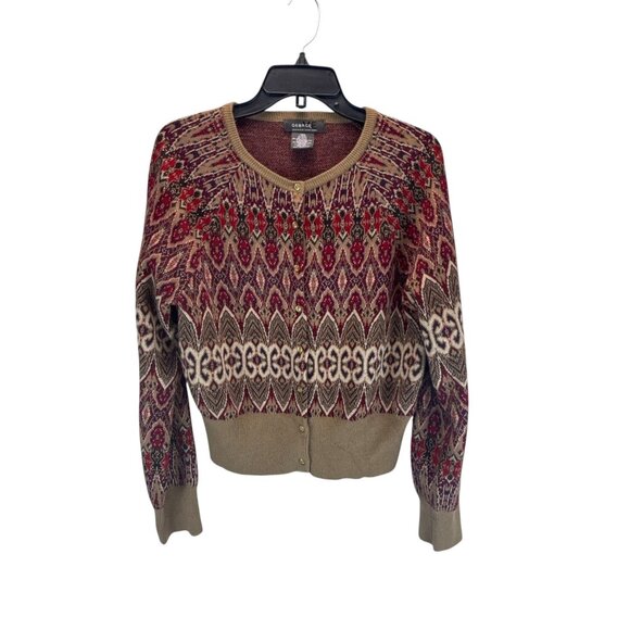 George Designs by Mark Eisen Fair Isle Cardigan Sweater Womens L Button Front - Picture 1 of 8